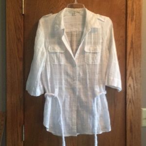 Forever 21 Long white button up shirt with tie